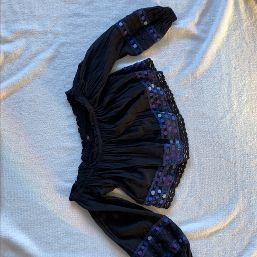 Free People Black off shoulder embroidered shirt
